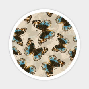 Blue Pansy Butterfly pattern on off white Magnet